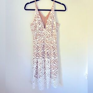 Dress The Population Sleeveless Lily White Lace Crochet Ruffle Hem Dress
